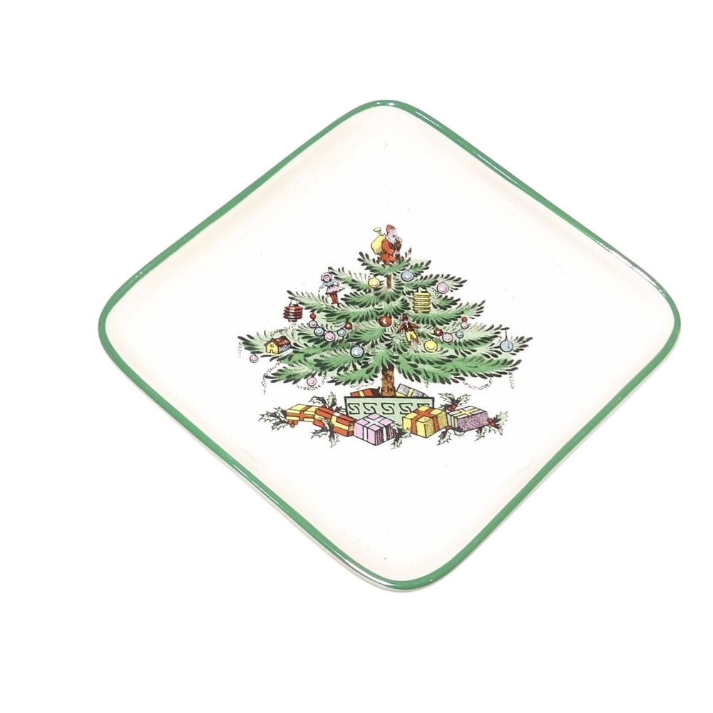 Spode Christmas Tree Square Candy Dish Trinket Tray Made in England S3324-A2